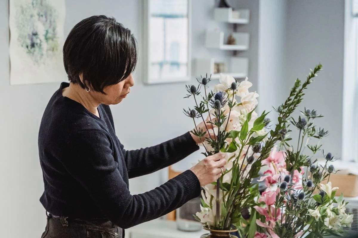 Florist preparing an arrangement