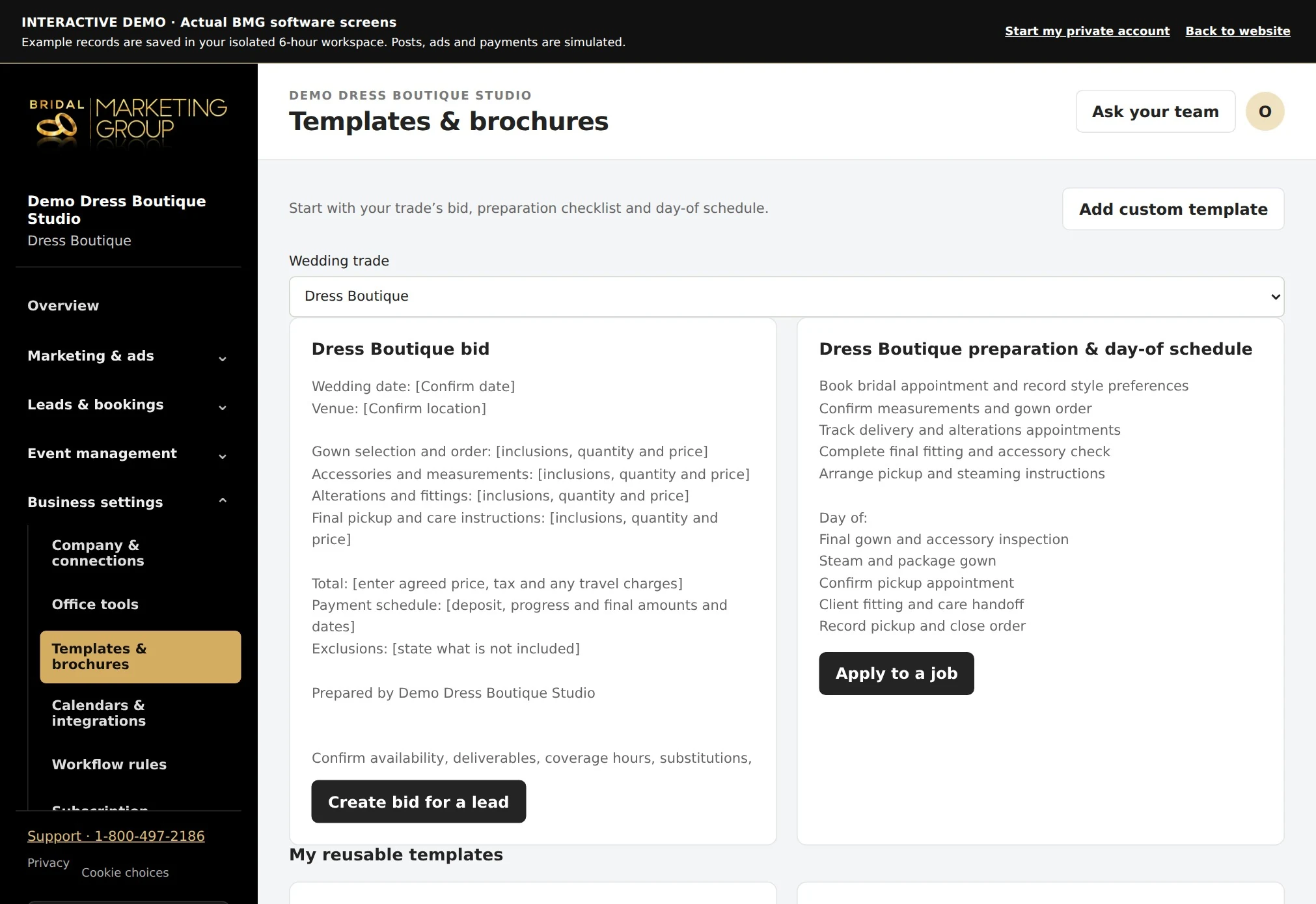 Dress Boutique actual bid and schedule templates
