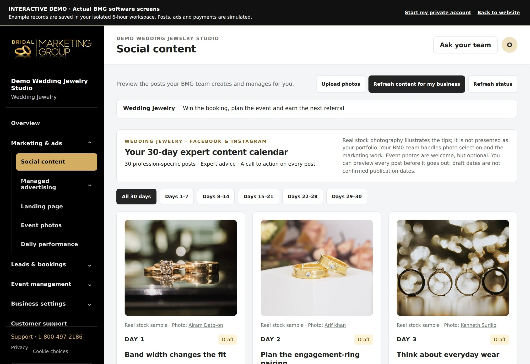 Wedding Jewelry actual content calendar
