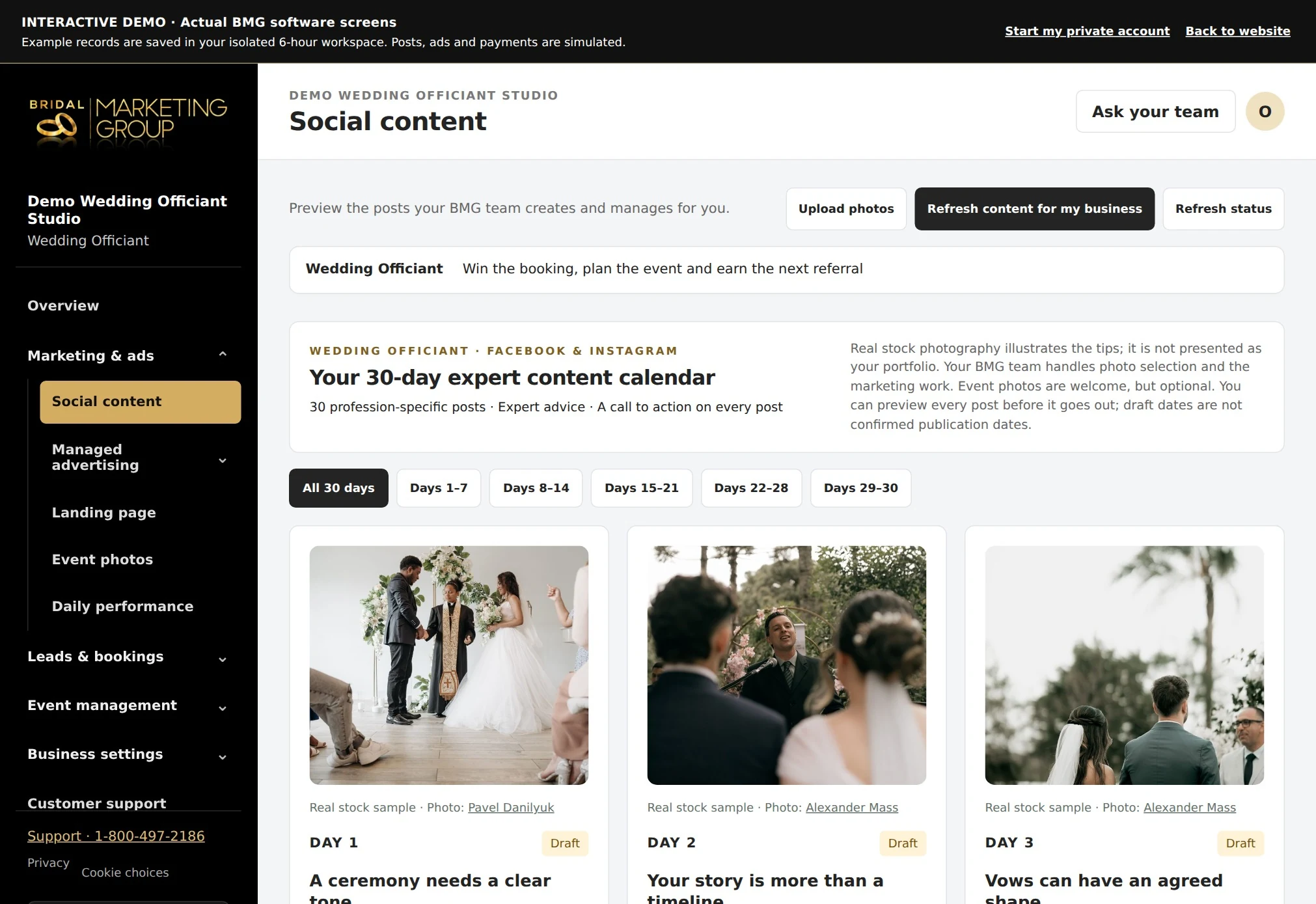 Wedding Officiant actual content calendar