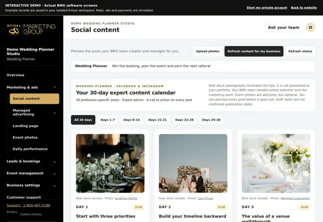WeWed marketing calendar interface example
