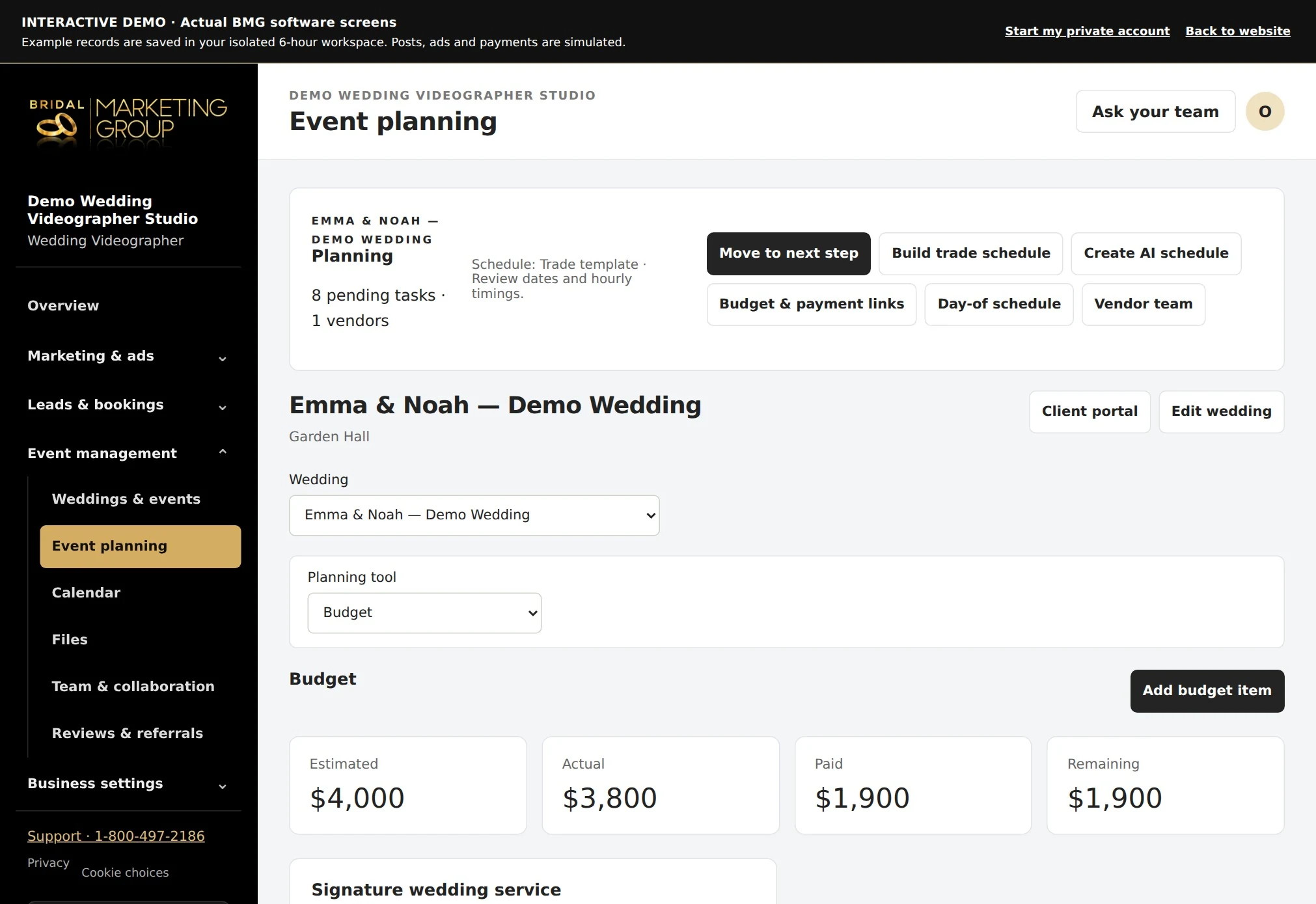 Wedding Videographer actual job budget and payments