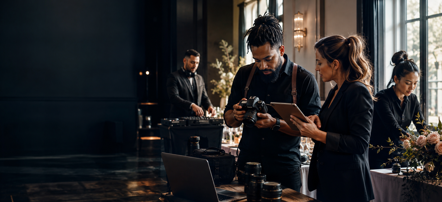 Wedding professionals working together behind the scenes
